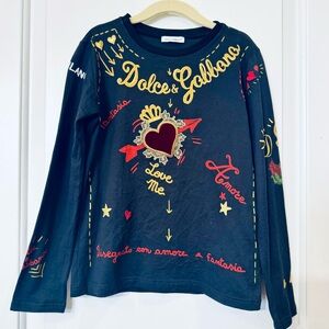 DOLCE & GABBANA GIRLS AMORE VELVET HEART LOVE LONG SLEEVE SHIRT